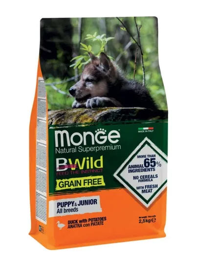 Корм сухой для щенков Monge BWild Puppy & Junior Duck, 2.5 кг, с уткой