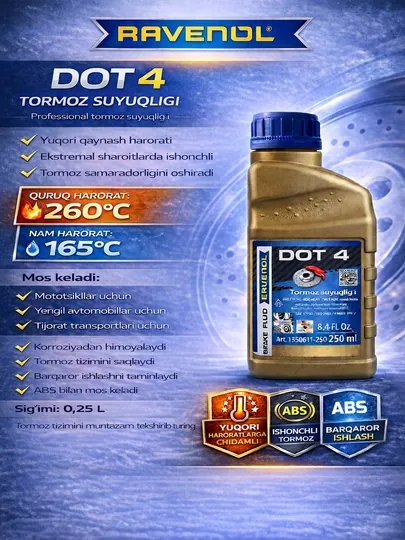 Тормозная жидкость RAVENOL DOT 4 — надёжность и безопасность в любых условиях