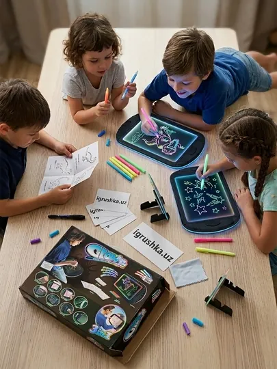 Светящаяся доска для рисования Glow Drawing Board - 4 неоновых цвета, 3 в 1