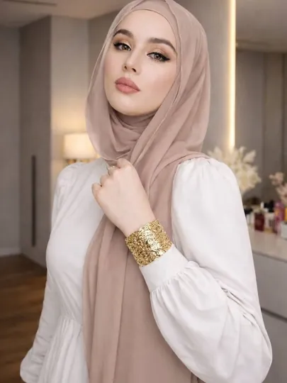 Набор из двух шифоновых хиджабов "Калифорния", 2в 1 Shifon sharf. Razmer 180*75 — HIJABST-SIFONSHARF-КРЕМОВ