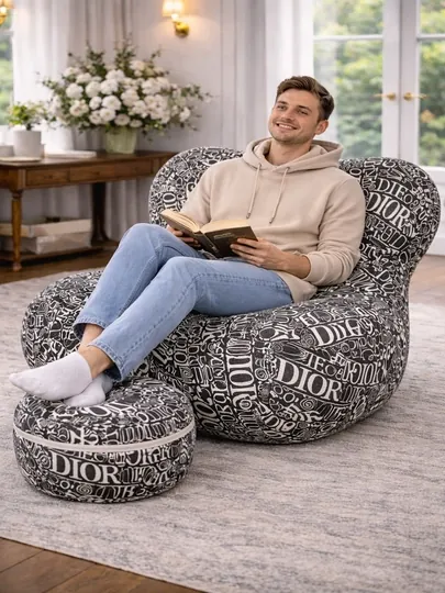 Бескаркасное кресло с пуфом Blob Design Букле Современный минимализм — MIX786-DIVAN11100-ТЕМНСЕР