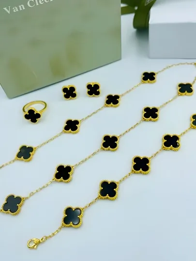 Набор украшений VAN CLEEF – серьги, кольцо, цепочка и браслет — XUPJEW-4TA1-СЕРЫЙ