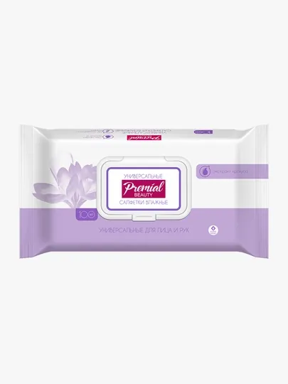 Салфетки влажные универсальные PREMIAL natural, с экстрактом крокуса, 100 шт