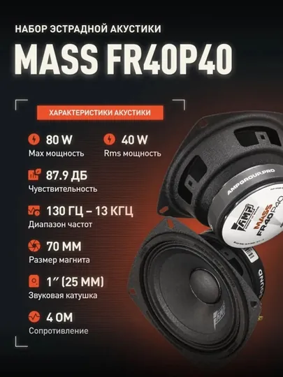 Динамики эстрадные 10 см AMP MASS FR40P40 2 штуки