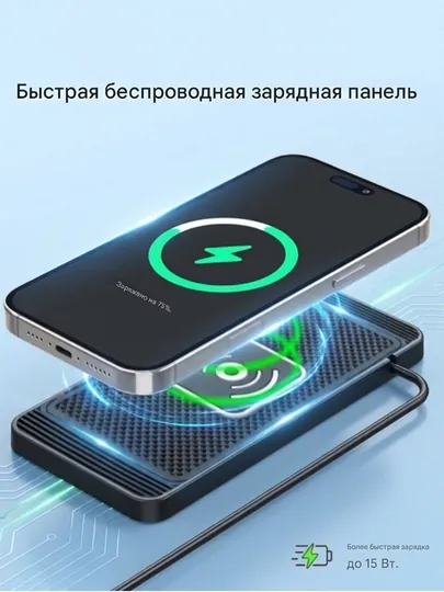 Автомобильное беспроводное зарядное устройство 15 Вт - кабель USB 1 м