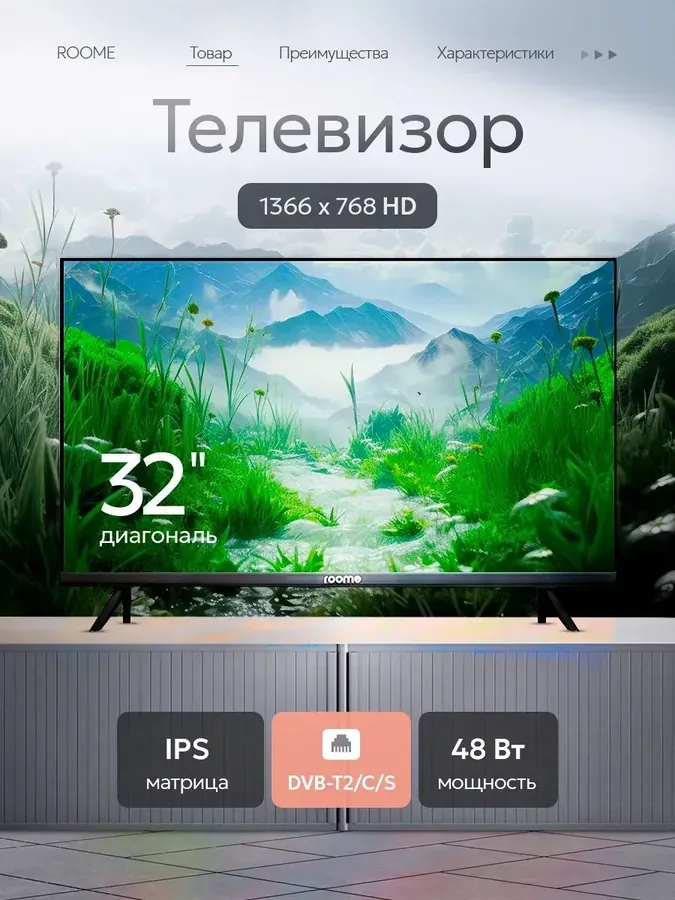 Телевизор 32 дюйма телик 32H423N, IPS, HD