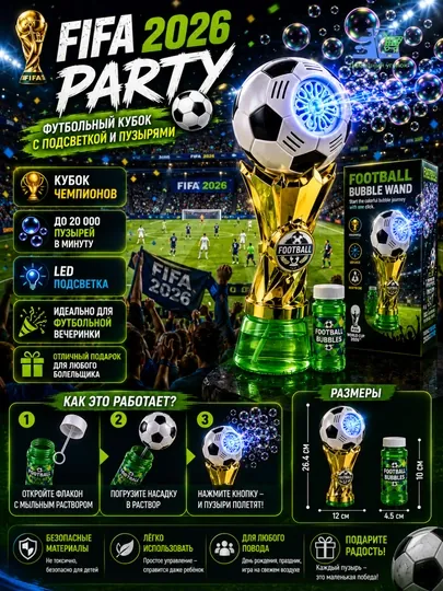 Машина для мыльных пузырей Футбольный Кубок FIFA 2026 стиль пузыремет со светом