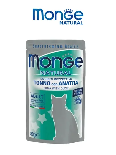 MONGE пауч для кошек, натуральный, с мясом утки, 80гр по 4 штуки