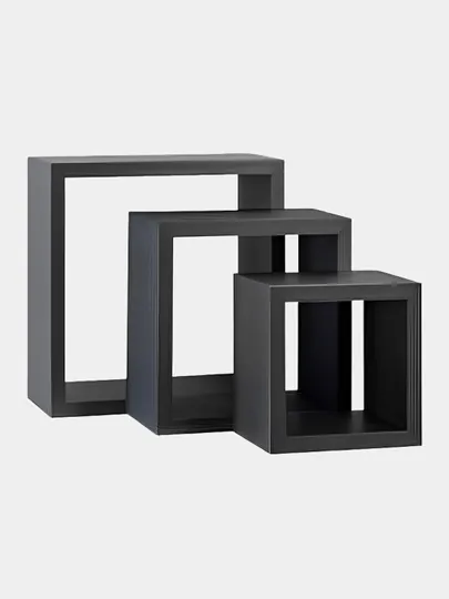 Настенные деревянные полки — набор из 3 шт., квадратная форма — HOLOVE-KVADRAT-СЕРМЕТ