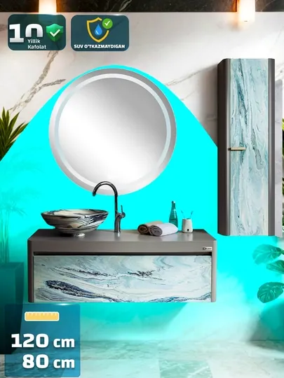 Подвесной комплект мебели для ванной Rozetti RO 1200, с LED-зеркалом и раковиной, ПВХ