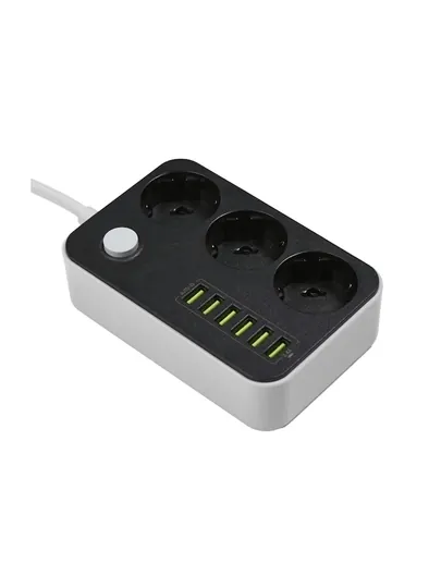 Удленитель электрический, сетевой фильтр, с USB, 6, 3 розеток с включателем — PERHOME-UDLENITELI-ЗЕЛЕН-8m