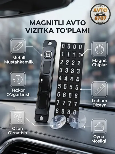 Автовизитка магнитная металлическая, парковочная карта в машину на стекло, с номерами