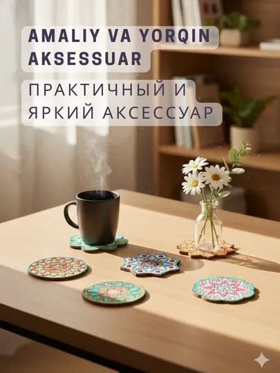 Алмазная мозаика набор: подставка под горячее и подставка под кружку