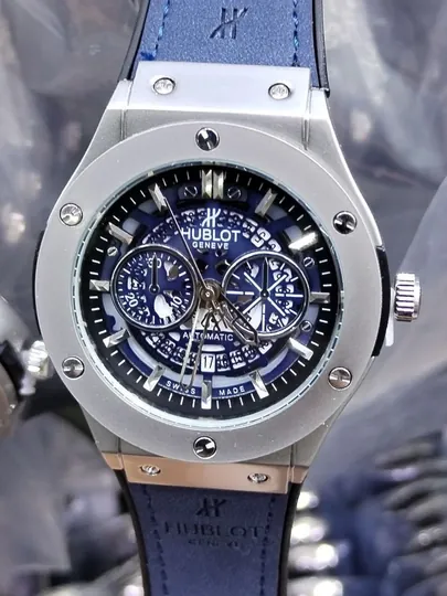 Мужские наручные часы HUBLOT, с батарейкой, в подарочной коробке — NEWATCH-HUBLOT1-НГОЛУБ