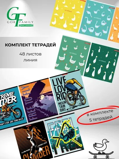 Комплект тетрадей А5, 48 листов, 5 шт, в линейку, для мальчиков и девочек