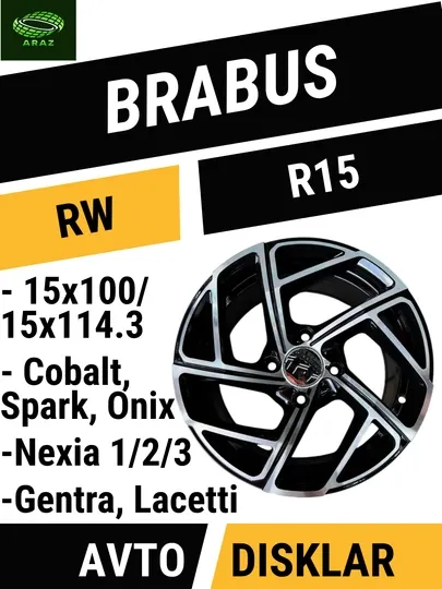 Диски BRABUS, R15, для машин Cobalt, Spark, Onix, Nexia 1/2/3, Gentra, Lacetti, 4 шт