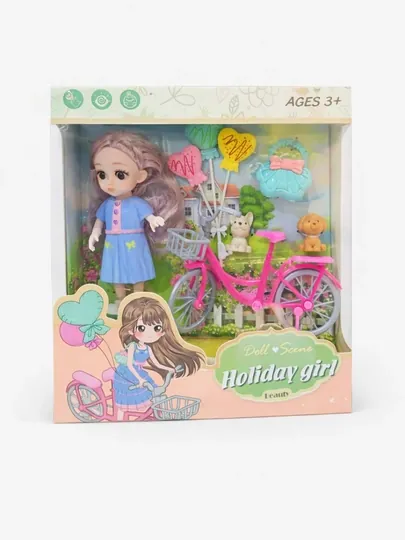 Кукла набор “Holiday girl” – с велосипедом и аксессуарами, 3 цвета