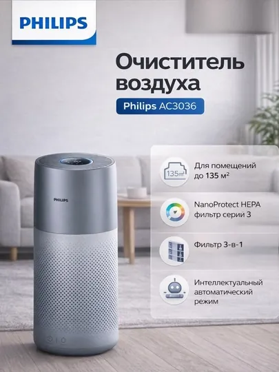 Очиститель и увлажнитель воздуха, умный климатический комплекс 2 в 1 Philips