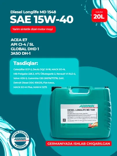 Полусинтетическое моторное масло для дизельных двигателей Addinol Diesel Longlife MD 1548