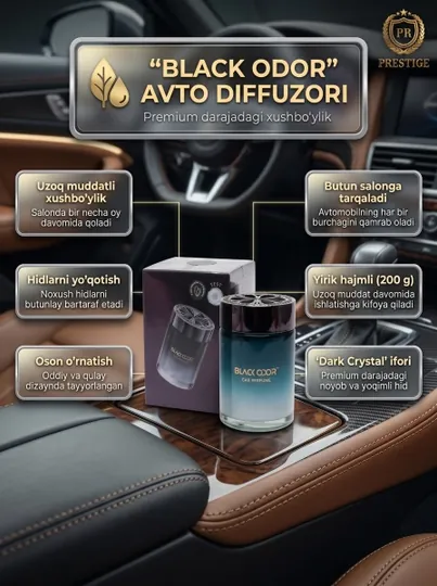 Освежитель воздуха для авто и дома BLACK ODOR диффузор парфюм, 200г — PREST01-BLACKODOR00