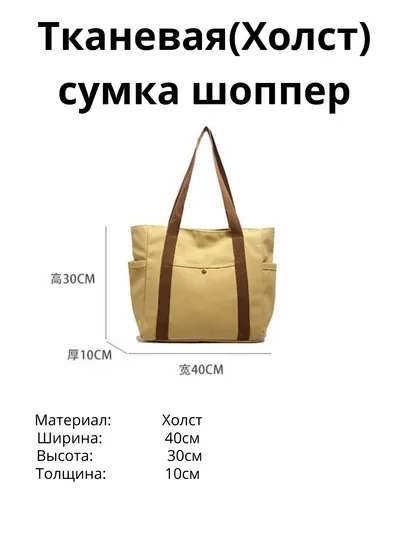 Сумка-шоппер женская, тканевая, с подкладкой, на молнии