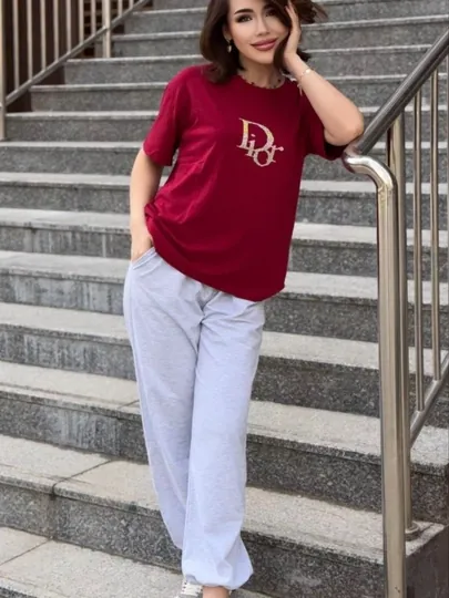 Женский костюм oversize Dior, двойка, футболка и джоггеры