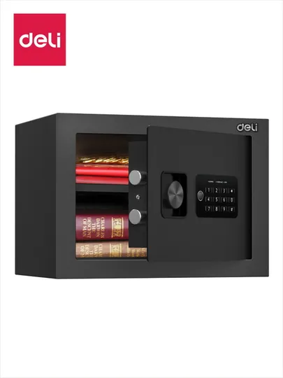 Сейф 250*350*250 ET530 Deli, электронный ключ + ключ, черный, 9.7 кг