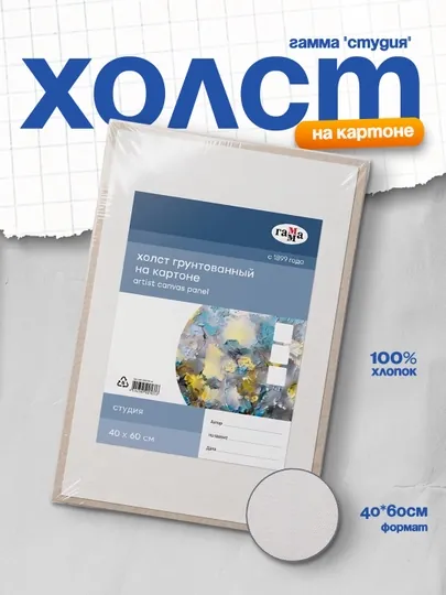 Холст на картоне Гамма "Студия", 40*60см, 100% хлопок, 280г/м2, мелкое зерно