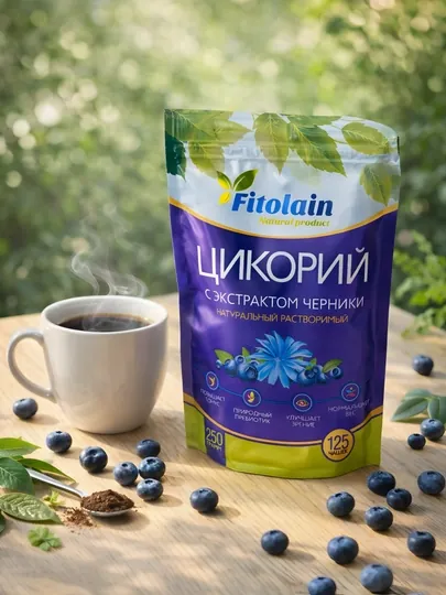 Цикорий растворимый Fitolain, с экстрактом черники, порошкообразный, 100 г — TCFSHOP-FITOLAINCHERNIKA