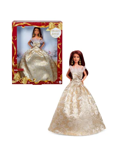 Barbie Signature 2025 Holiday, коллекц кукла, платье серебро/золото дамаск, подставка, COA