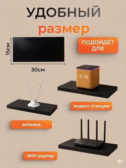 Полка настенная для умных колонок и роутера, модема-компактная полка для техники — IMF19-UMNIEPOLKI-ЧЕРН