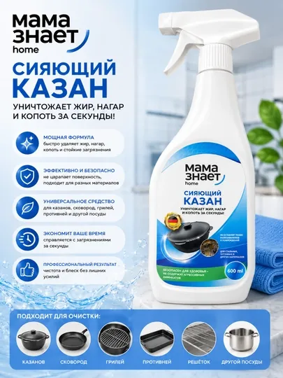 Чистящее средство для казанов и грилей Мама знает home, 600 мл