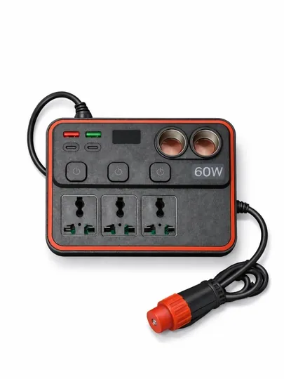 Автомобильный инвертор мощностью 60 Вт с розетками 12 В, 220 В и USB-портами