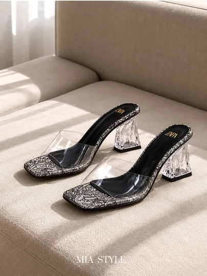 ZARA изящные женские туфли с прозрачными ремешками, средний каблук, размер в размер