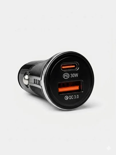 Автозарядка 2 порта PD 30W Type-C + QC3.0 USB-A, черный