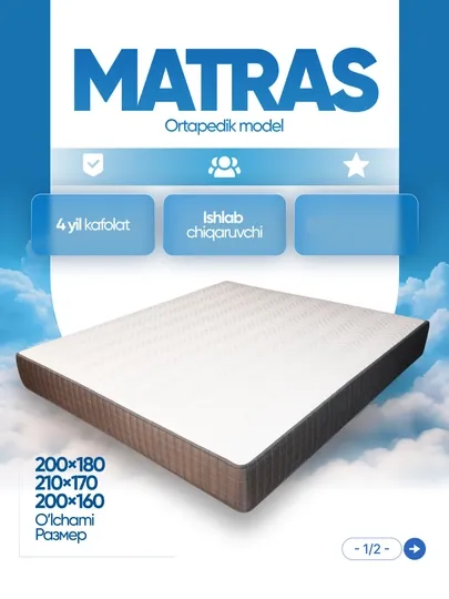 Матрас пружинный MATRAS, ортопедический, высота 21 см, до 100 кг