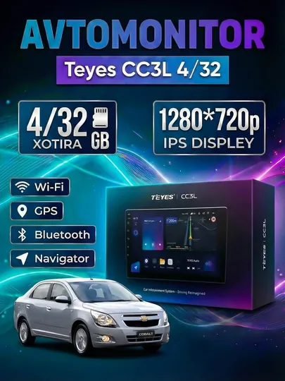 Монитор Teyes CC3L для Cobalt с рамкой и штекером