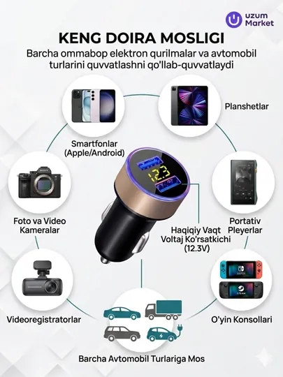 Автомобильное зарядное устройство Aether Power 36W, два порта USB, с индикатором