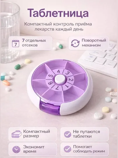 Таблетница, контейнер для бадов, лекарств и витаминов, органайзер портативный для таблеток