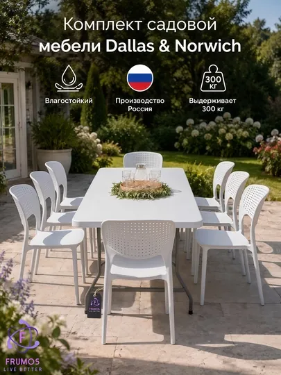 Комплект мебели Dallas & Norwich (стол + стулья): до 300 кг, штабелируется, влагостойкий