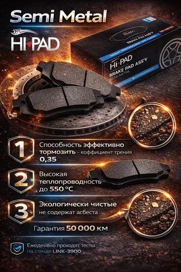 HI-PAD Полуметаллические колодки Nexia1/2/3/Dons/Kobalt/Matiz/Spark/Tiko/Damas/Treker/Onix
