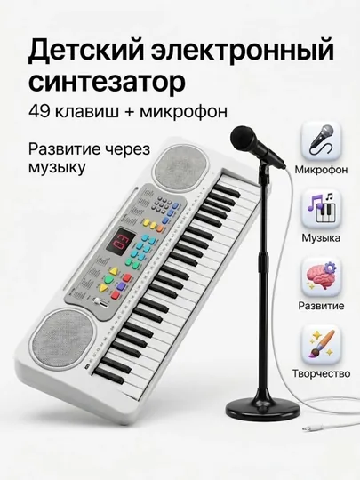 Детское электронное пианино синтезатор с микрофоном, 49 клавиш, BX-1682