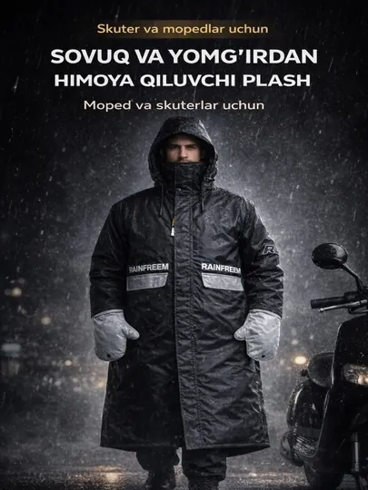 Зимний утеплённый дождевик Rainfreem для скутера и мопеда, с капюшоном