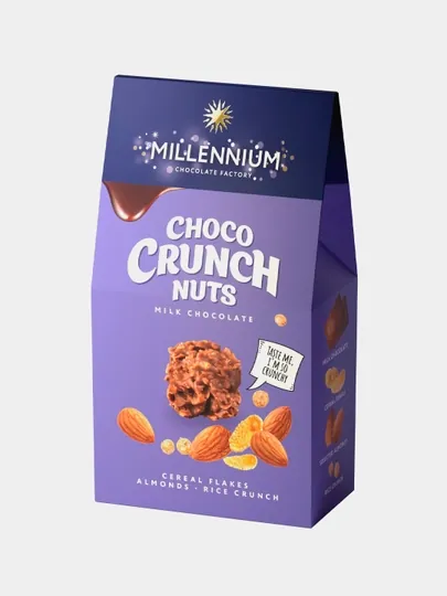Конфеты Millennium Choco Crunch миндаль-злаковые, хлопья-рисовые шарики, 100 г