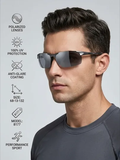 Спортивные очки солнцезащитные поляризационные UV400 для бега, велосипеда и рыбалки — COCOMUJ-2026SPRT1-КОНФЕТН