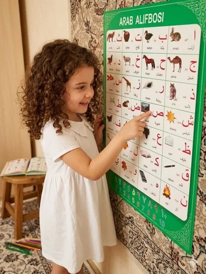 Плакат с алфавитом, животными, фруктами, овощами, для детей — NSHF-PLAKATLAR-ЗЕЛЕН