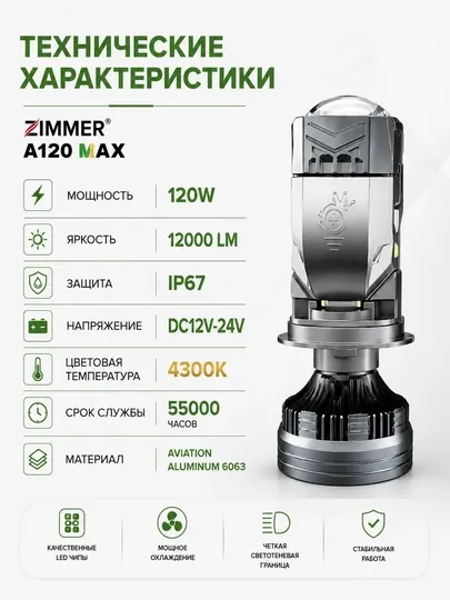 Автомобильные LED лампы H4 Mini Bi-LED с линзами Y7D, Zimmer, Y7 Max, Y7R
