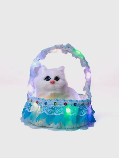 Игрушка-кукла Кот в корзине, со звуками мяуканья