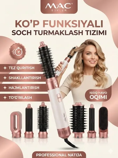 Фен для волос MAC styler MC-6766, 6 в 1, воздушная укладка и автоматическая плойка