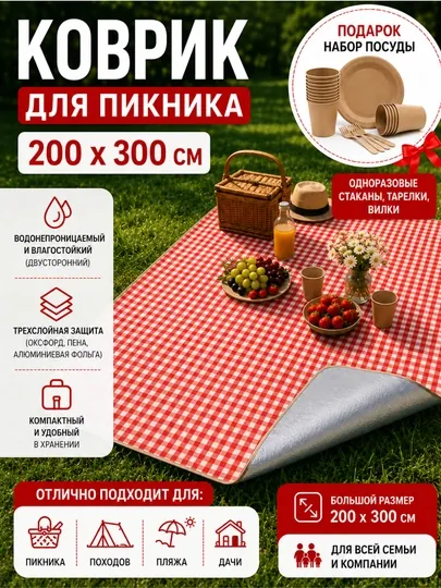 Складной водонепроницаемый коврик для пикника, отдыха и природы,с подаркой